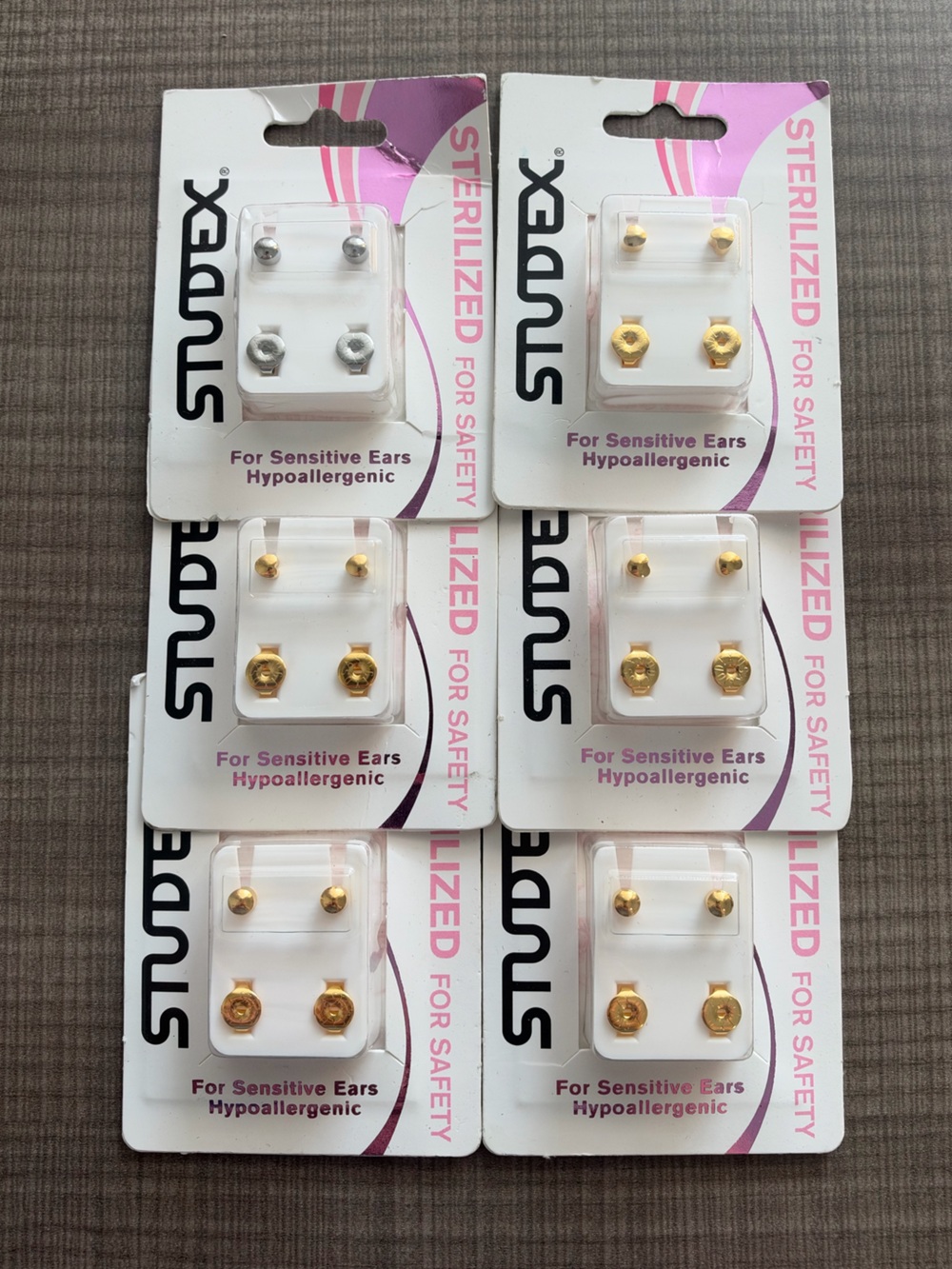 NWT STUDEX Lot Earrings Stainless Steel Sensitive Ears 6 pk Gold Silver